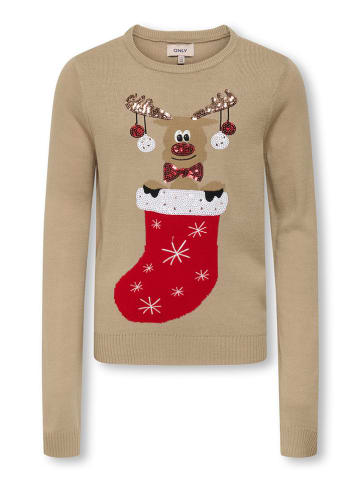 KIDS ONLY Sweter "Xmas" w kolorze beżowym