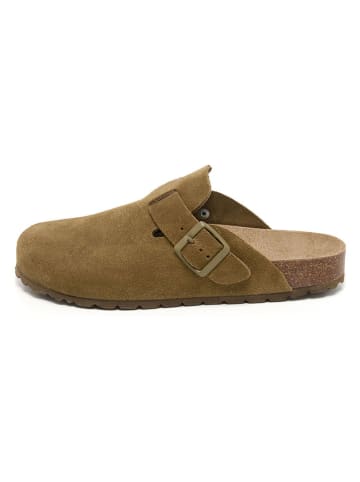 billowy Leder-Clogs in Oliv