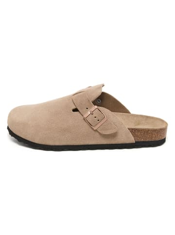 billowy Leder-Clogs in Beige