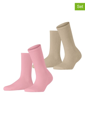 ESPRIT 2er-Set: Socken "Basic Tennis" in Beige/ Rosa