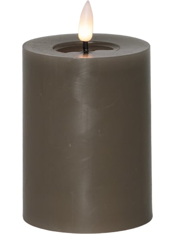 STAR Trading Świeca LED "Flamme Flow Pillar" w kolorze szarobrązowym - wys. 12,5 cm