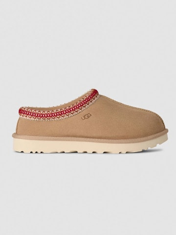 UGG Skórzane kapcie "Tasman II" w kolorze beżowo-czerwonym