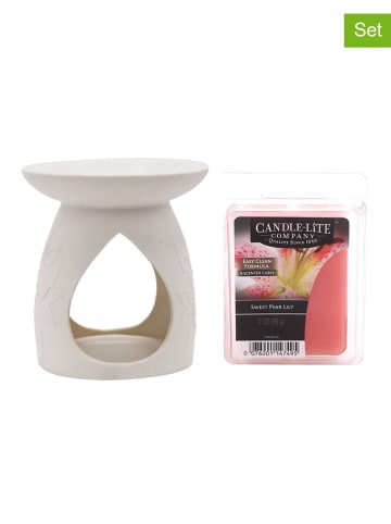 CANDLE-LITE 2-delige set: geurlamp "Fleur" en geurwaxblokjes "Sweet pear" wit/lichtroze