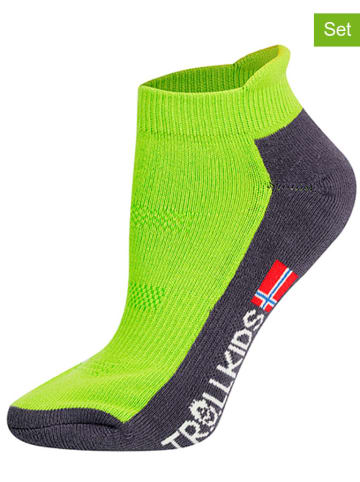 Trollkids Skarpety turystyczne (2 pary) "Low Cut Socks II" w kolorze jaskrawozielonym