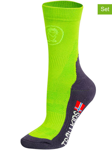 Trollkids Skarpety trekkingowe (2 pary) "Mid Cut Socks II" w kolorze jaskrawozielonym