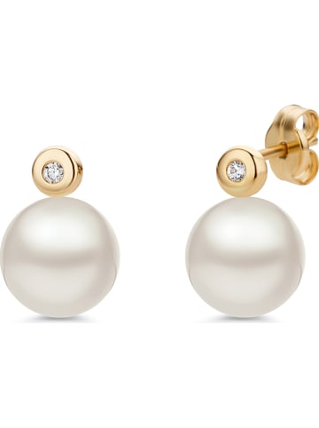 Revoni Gouden oorstekers met diamanten en parels