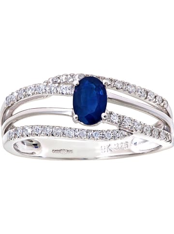 Diamant Exquis Witgouden ring met diamanten en saffier