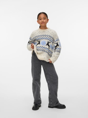 Vero Moda Girl Sweter "Santanordic" w kolorze kremowo-błękitno-czarnym