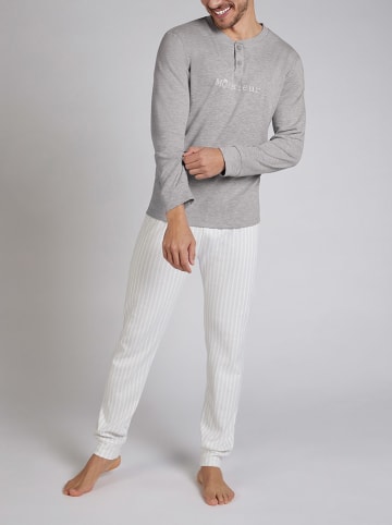 COTONELLA Pyjama in Grau/ Weiß