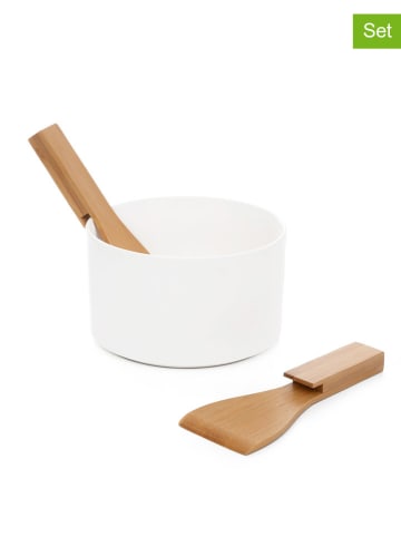 Homla 3tlg. Set: Salatschüssel "Fincan" in Weiß/ Natur - Ø 17 cm