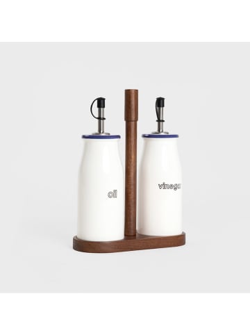 Homla 3tlg. Set: Essig-/Ölspender "Modern Hamptons"in Braun/ Weiß - (B)17 x (H)21 cm