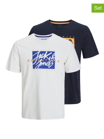 Jack & Jones 2er-Set: Shirt in Weiß/ Dunkelblau