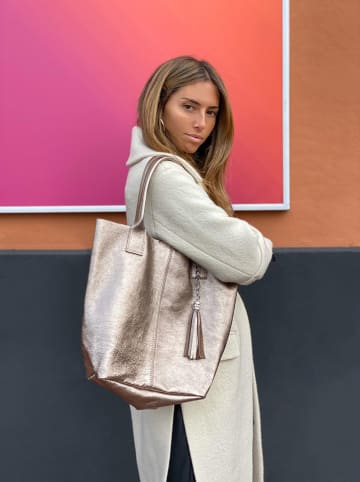 Abaco Skórzany shopper bag "Yana" w kolorze jasnoróżowym - 35 x 37 x 25 cm