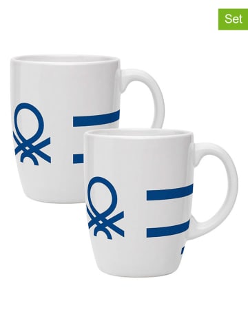 Benetton 2-delige set: koppen wit/blauw - 350 ml