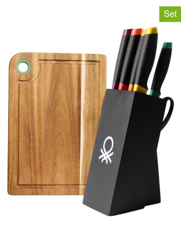 Benetton 9tlg. Messerblock-Set in Hellbraun/ Schwarz