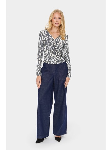 SAINT TROPEZ Bluse in Grau/ Creme