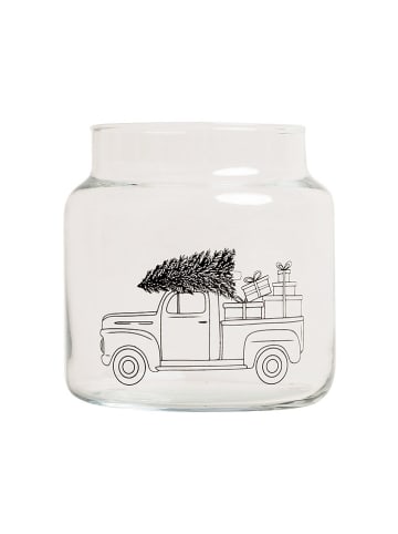 Eulenschnitt Vase "Weihnachtsauto" in Transparent/ Schwarz - (H)10 x  Ø 9,5 cm