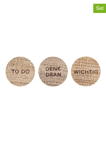 Eulenschnitt 3er-Set: Magnete "Denk dran" in Natur - Ø 2,5 cm