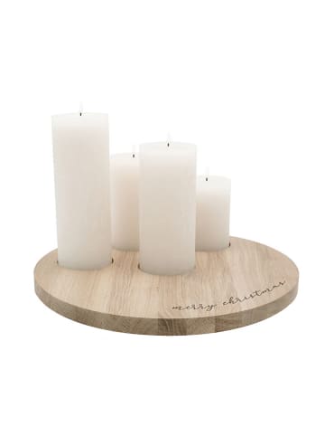 Eulenschnitt Kerzenbrett "Merry Christmas" in Hellbraun - Ø 29 cm