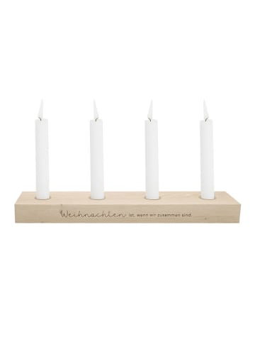 Eulenschnitt Adventskerzenbrett "Weihnachten" in Hellbraun - (B)35 x (H)8 x (T)3 cm