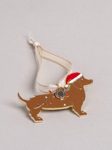 Eulenschnitt Baumschmuck "Weihnachtsdackel" in Hellbraun - (B)8 x (H)5 cm