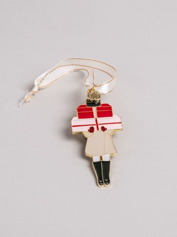 Eulenschnitt Baumschmuck "Weihnachtsmädchen" in Rot/ Beige - (B)3,9 x (H)10,5 cm