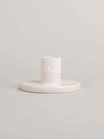 Eulenschnitt Kerzenständer "Herz" in Weiß - (H)4,5 x  Ø 9 cm