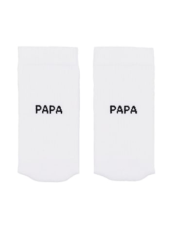 Eulenschnitt Socken "Papa" in Weiß