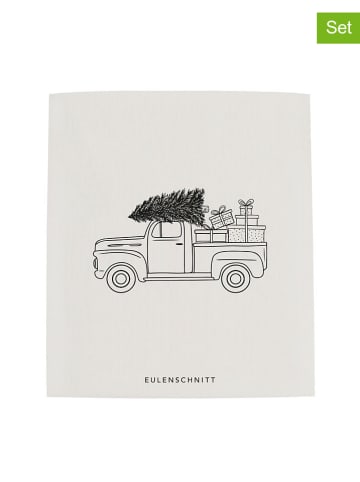 Eulenschnitt 3er-Set: Schwammtücher "Weihnachtsauto" in Weiß - (B)17 x (H)19,5 cm