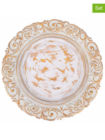 Villa d´Este 6er-Set: Platzteller ''Baroque'' in Weiß/ Gold - Ø 33 cm