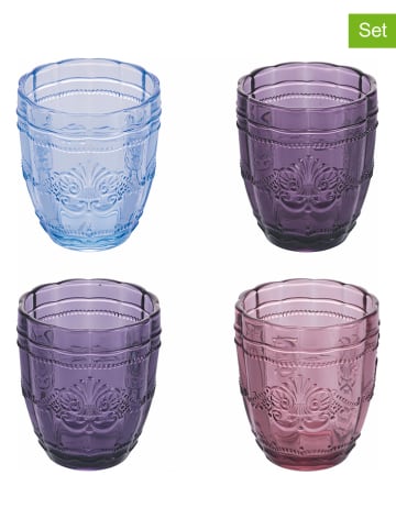 Villa d´Este 4-delige set: waterglazen "Syrah" paars/lichtroze/blauw - 265 ml