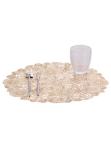 Villa d´Este 6-delige set: placemats "Roses" goudkleurig - Ø 38 cm