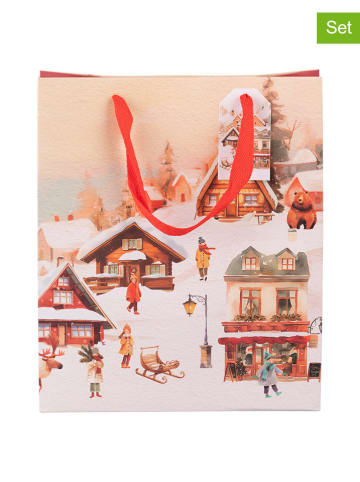 Villa d´Este 12er-Set: Geschenktüten ''Winter V.'' in Beige/ Rot - (B)22 x (H)26 x (T)10 cm