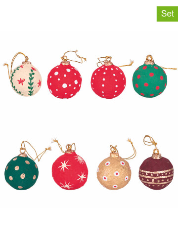 Villa d´Este 8er-Set: Christbaumkugeln ''Xmas'' in Rot/ Grün/ Gold - Ø 6 cm