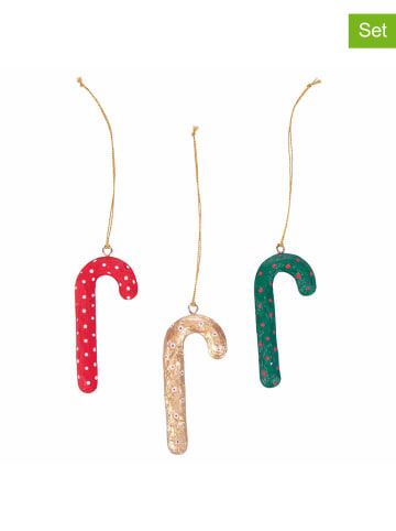 Villa d´Este 3er-Set: Dekohänger ''Candycane'' in Rot/ Grün/ Gold - (L)12 x (B)5 cm