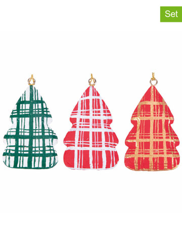 Villa d´Este 3-delige set: decohangers "Xmas Tree" rood/groen/wit - (L)10 x (B)6 cm
