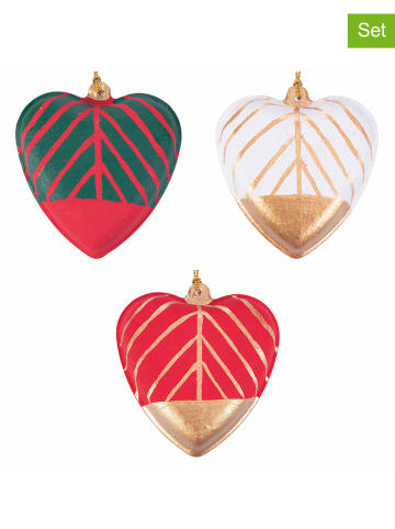 Villa d´Este 3er-Set: Dekohänger ''Heart'' in Rot/ Grün/ Weiß - (L)6 x (B)6 cm