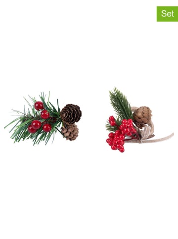 Villa d´Este 6-delige set: servetringen "Pinecones" groen/rood - Ø 4,5 cm