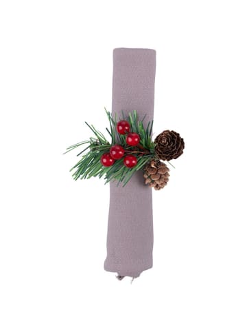 Villa d´Este 6-delige set: servetringen "Pinecones" groen/rood - Ø 4,5 cm