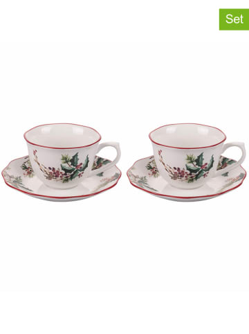 Villa d´Este 2er-Set: Jumbotassen ''Vintage Xmas'' in Creme/ Grün/ Rot - 380 ml