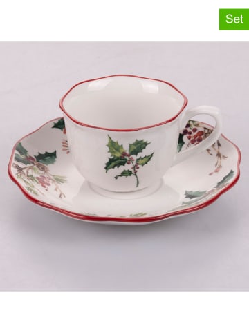 Villa d´Este 6er-Set Kaffeetasse in Weiß/ Grün - 100 ml