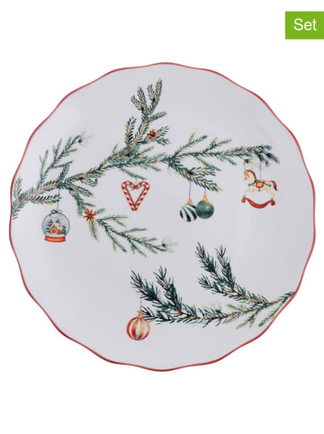 Villa d´Este 6-delige set: dinerborden "Rametto" wit/groen/rood - Ø 27 cm