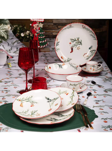 Villa d´Este 6-delige set: dinerborden "Rametto" wit/groen/rood - Ø 27 cm