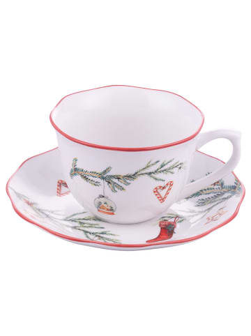 Villa d´Este 2-delige set: mokken met schotels "Rametto" wit/groen/rood - 380 ml