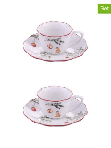 Villa d´Este 2er-Set: Kaffeetassen ''Rametto'' in Weiß/ Grün/ Rot - 100 ml