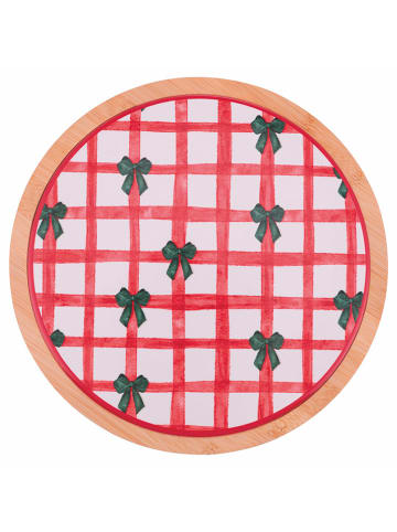 Villa d´Este Decotegel "Xmas Fiocchi" lichtbruin/rood/wit - Ø 20 cm