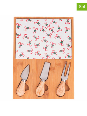 Villa d´Este 4tlg. Käse-Scheideset "Xmas Fiocchi" in Hellbraun/ Weiß - (B)22,5 x (H)31,5 cm