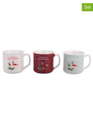 Villa d´Este 3-delige set: mokken "Natalotto" wit/rood/lichtblauw - 360 ml