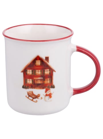 Villa d´Este 2er-Set: Jumbotassen ''Winter Village'' in Weiß/ Rot - 360 ml