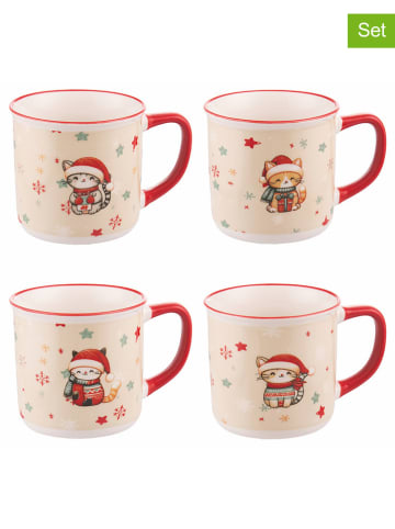 Villa d´Este Kubki jumbo (4 szt.) "Merry Miao" w kolorze kremowo-czerwonym - 360 ml